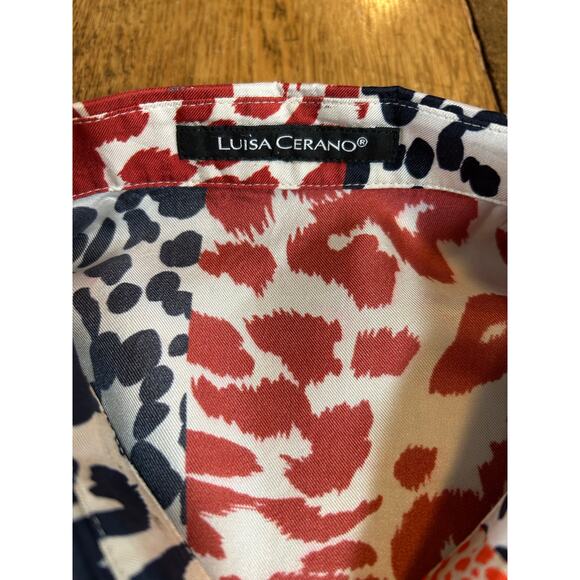 Luisa Cerano 100% Silk Animal Print Blouse Orange Rust Black Sz 10 Mob Wife - Picture 4 of 12